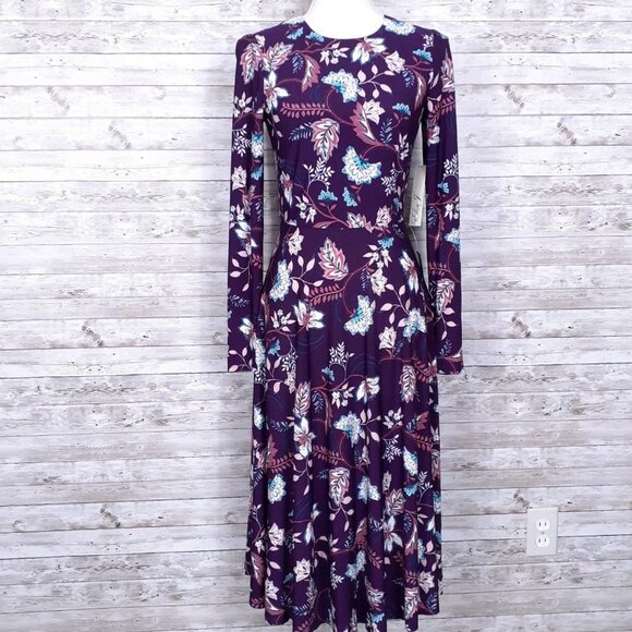 Eliza J Womens Floral Dress Sz 2 Plum 459A - Picture 1 of 6